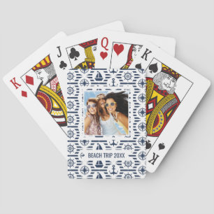 Add Your Name   Maritime In Blue Pattern Playing Cards