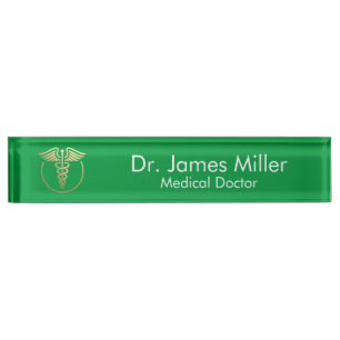 Add Your Name Medical Caduceus Symbol Green  Nameplate