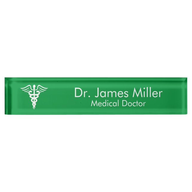 Add Your Name Medical Caduceus Symbol Green  Nameplate (Front)