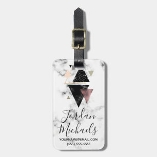 Add Your Name Metal Marble Geometric Design Luggage Tag
