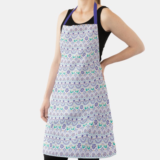 Add Your Name | Mexican Bird Tile Folk Art Pattern Apron (Insitu)