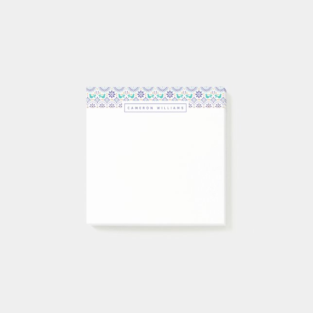 Add Your Name | Mexican Bird Tile Folk Art Pattern Post-it Notes (Front)