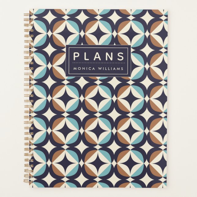 Add Your Name | Mid-Century Modern Brown & Teal Planner (Front)