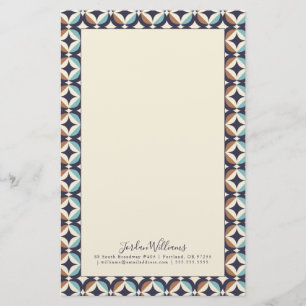 Add Your Name   Mid-Century Modern Brown & Teal Stationery