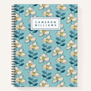 Add Your Name   Mid-Century Modern Floral Leaf Notebook