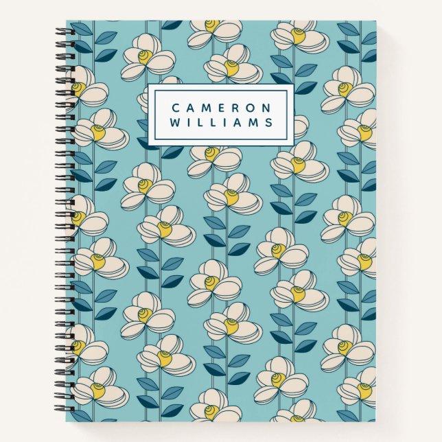 Add Your Name | Mid-Century Modern Floral Leaf Notebook (Front)