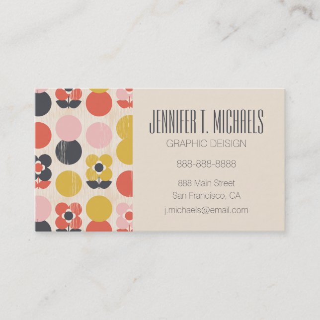 Add Your Name | Mid-Century Modern Flower Pattern Business Card (Front)