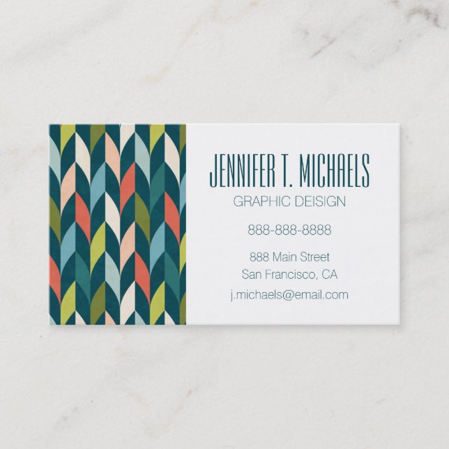 Add Your Name | Mid-Century Modern Teal & Coral Business Card (Front)