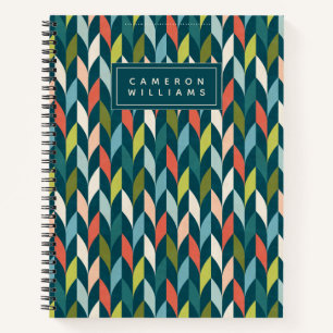 Add Your Name Mid-Century Modern Teal & Coral Notebook