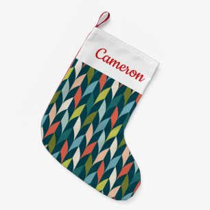 Add Your Name Mid-Century Modern Teal & Coral Small Christmas Stocking
