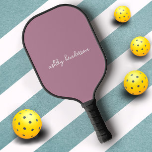 Add Your Name Minimal Monogram Pink Rose White Pickleball Paddle