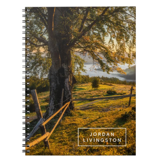 Add Your Name | Misty Dawn in a Forest Notebook (Front)