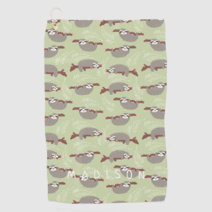 Add Your Name   Modern and Cute Sloth Pattern Golf Towel