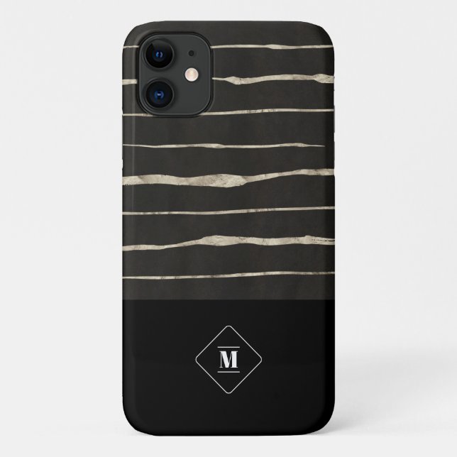 Add Your Name | Modern Black & Grey Marble Pattern Case-Mate iPhone Case (Back)