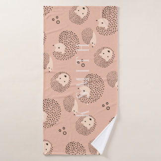 Add Your Name | Modern Cute Hedgehog Pattern Bath Towel