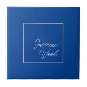 Add Your Name Modern Minimalist Blue Ceramic Tile
