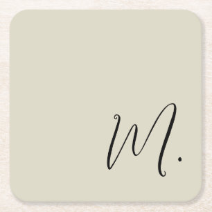 Add Your Name Modern Monogram Initial Calligraphy Square Paper Coaster