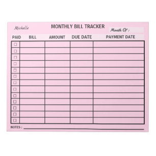 Add Your Name Monthly Bill Tracker Personalised  Notepad