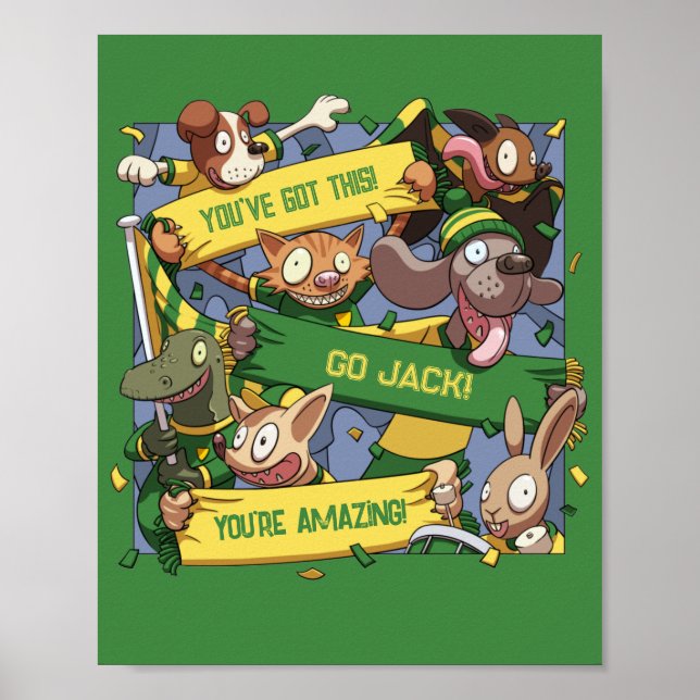 Add Your Name Motivational Animal Fans Cartoon Poster (Front)