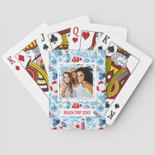 Add Your Name   Nautical Red White And Blue Playing Cards