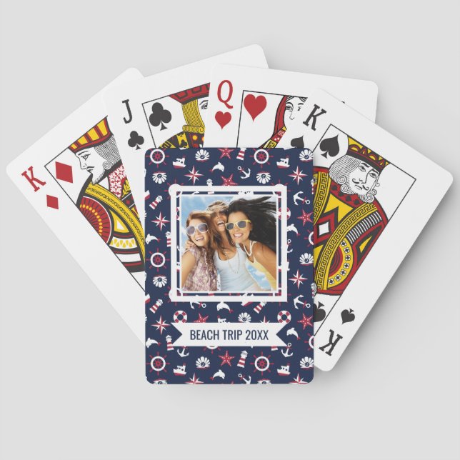 Add Your Name | Nautical Sea Pattern Playing Cards (Back)