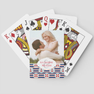 Add Your Name Nautical Stripes And Dots Pattern Playing Cards