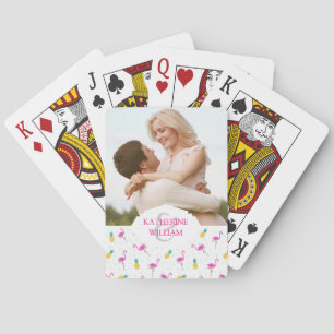 Add Your Name Neon Flamingos Playing Cards