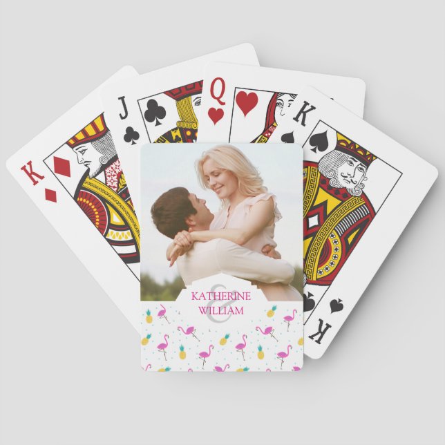 Add Your Name | Neon Flamingos Playing Cards (Back)