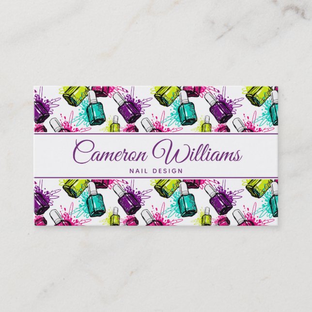 Add Your Name | Neon Nail Polish Pattern Business Card (Front)