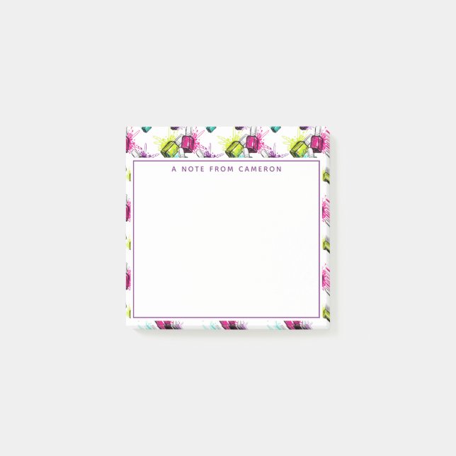 Add Your Name | Neon Nail Polish Pattern Post-it Notes (Front)
