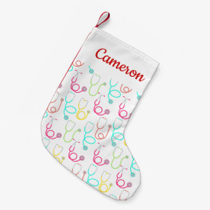 Add Your Name Neon Stethoscope Pattern Small Christmas Stocking