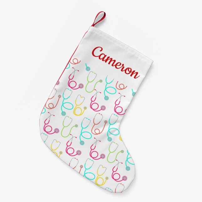 Add Your Name | Neon Stethoscope Pattern Small Christmas Stocking (Front (Hanging))