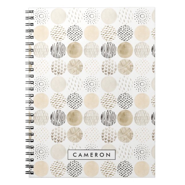 Add Your Name | Neutral Abstract Circle Pattern Notebook (Front)