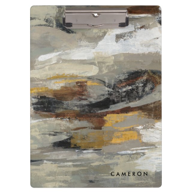 Add Your Name | Neutral Abstract Grey Print Clipboard (Front)
