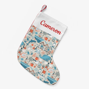 Add Your Name North Sea Cute Doodle Pattern Small Christmas Stocking