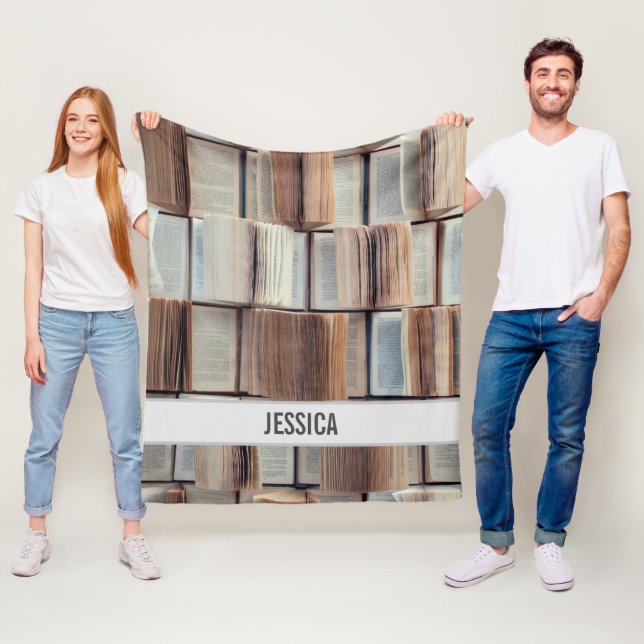 Add Your Name Opened Books Pattern Fleece Blanket (In Situ)