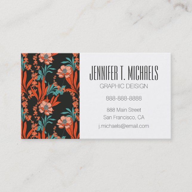 Add Your Name | Orange Abstract Floral Pattern Business Card (Front)