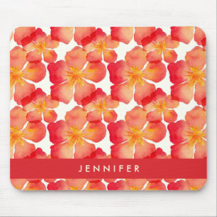Add Your Name Orange Oleander Floral Pattern Mouse Pad