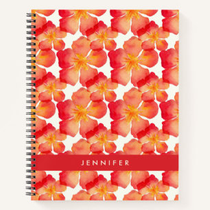 Add Your Name Orange Oleander Floral Pattern Notebook