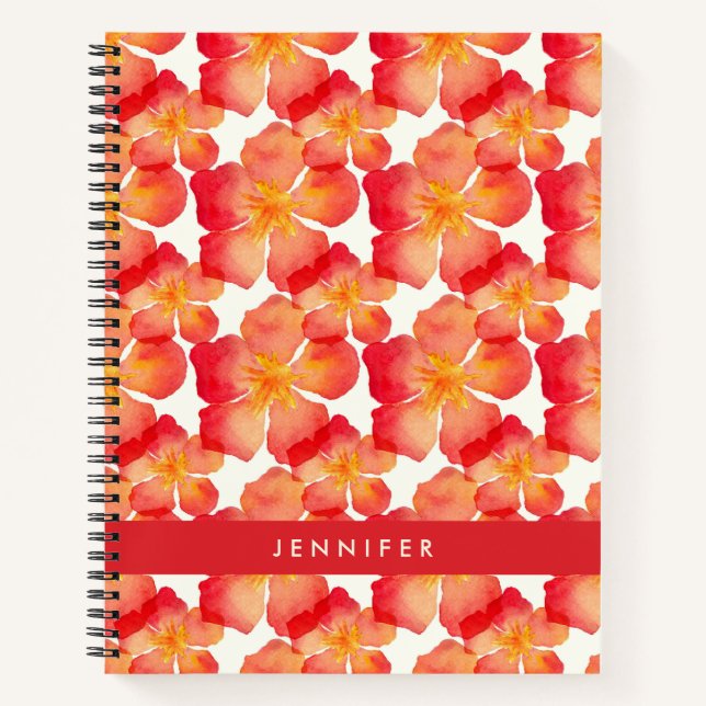 Add Your Name | Orange Oleander Floral Pattern Notebook (Front)
