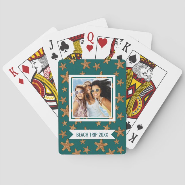 Add Your Name | Orange Starfish Pattern Playing Cards (Back)