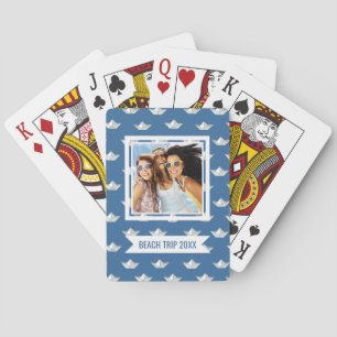 Add Your Name Origami Boats On The Water Pattern Playing Cards