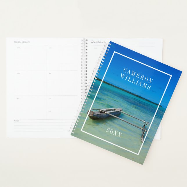 Add Your Name | Outrigger Canoe In Shallow Ocean Planner (Display)