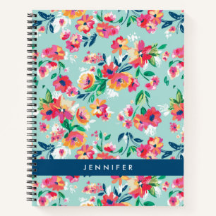 Add Your Name Painted Flowers Pattern Notebook