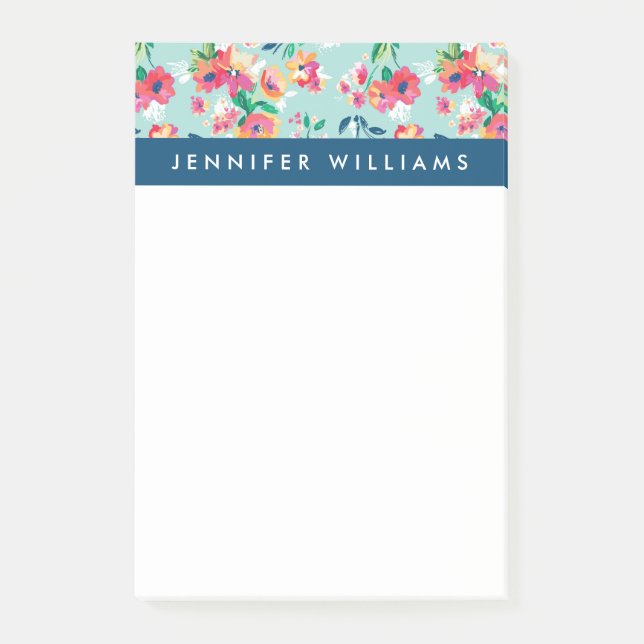 Add Your Name | Painted Flowers Pattern Post-it Notes (Front)