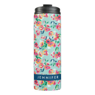 Add Your Name Painted Flowers Pattern Thermal Tumbler