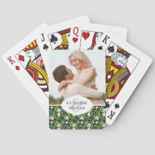 Add Your Name Panda With Bamboo Watercolor Patte Playing Cards