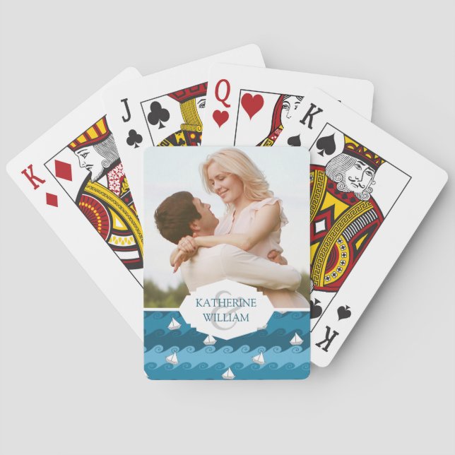 Add Your Name | Paper Boats Pattern Playing Cards (Back)