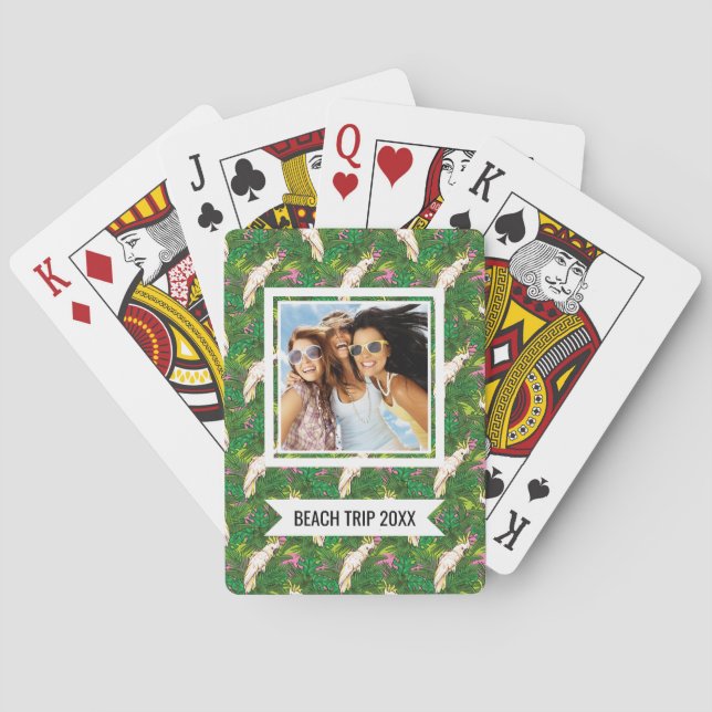 Add Your Name | Parrot Pattern With Palm Leaves Playing Cards (Back)