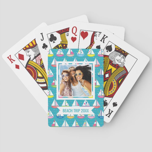 Add Your Name | Pastel Sailboat Pattern Playing Cards (Back)
